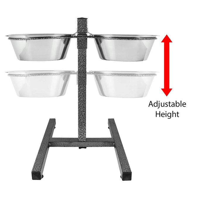STAINLESS STEEL ADJUSTABLE HEIGHT PET STAND + 2 BOWLS DOG FEEDING STATION  LARGE